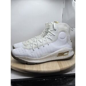 Men Sz 12 - Under Armour Curry 4 Retro White Gold Basketball Shoes 1298306-111
